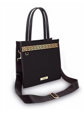 Versace Fragrance-Black Tote with Gold Greek Key Accent & Removable Strap-NWOT
